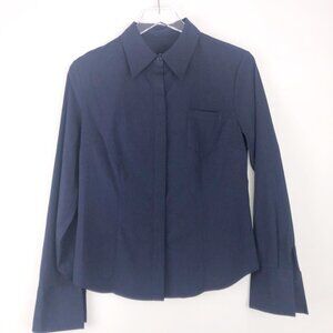 Express Classic Fitted Stretch Button Down Shirt. Dark Blue Career Top Size 9/10